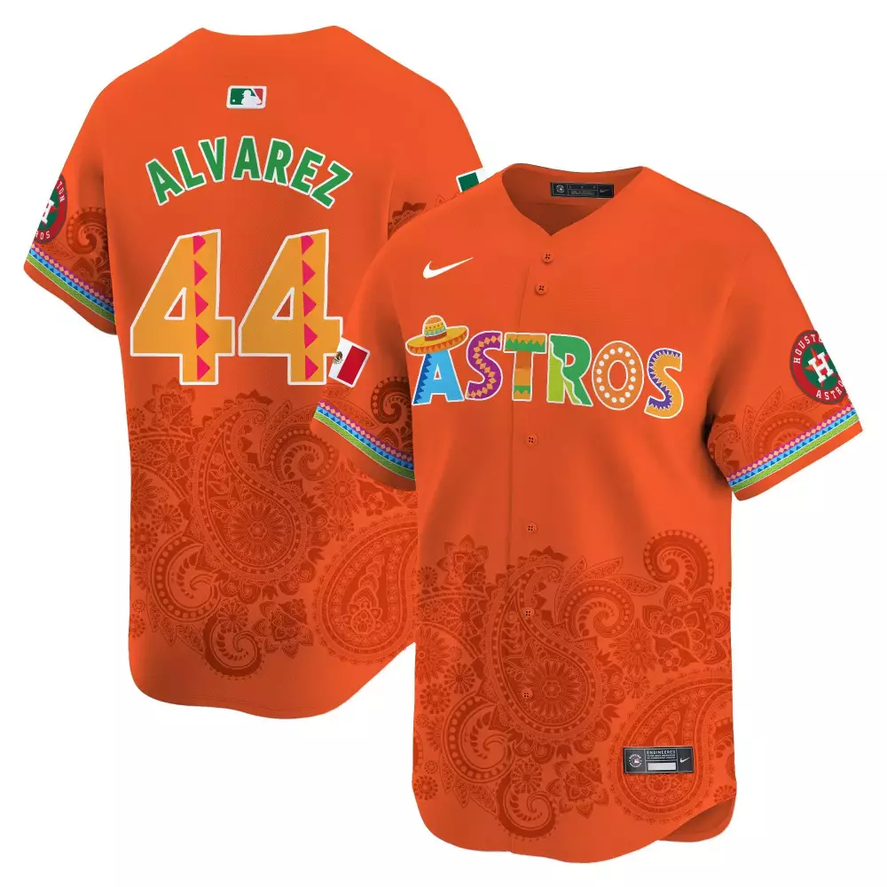 Yordan Alvarez Houston Astros Paisley Mexico Jersey | Orange Printed | Limited Edition Fan Gear | For Men