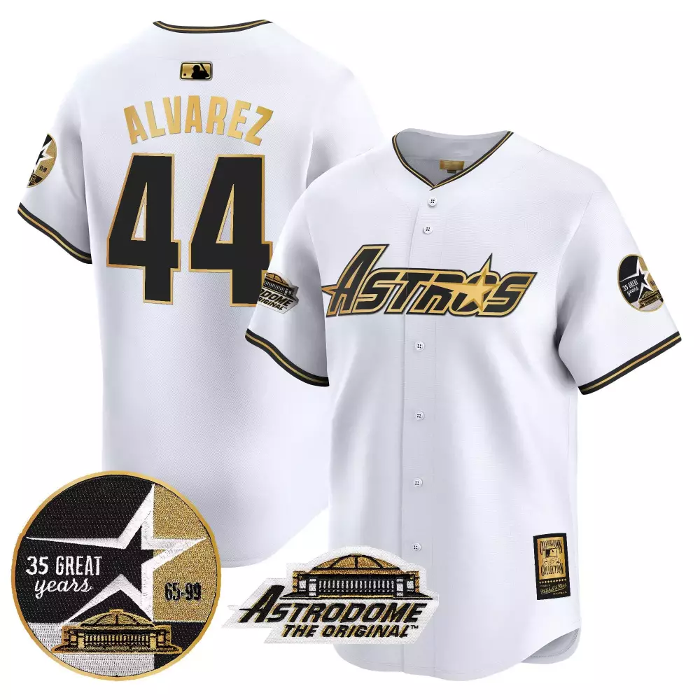 Yordan Alvarez Men's White Gold Houston Astros 1999 Throwback Jersey V3 | Stitched Vapor Premier Limited Edition | Fan Gear for Men, Women & Youth