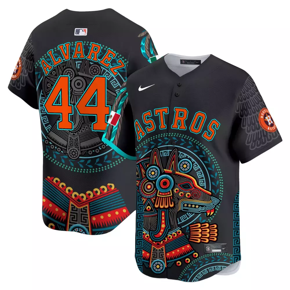 Yordan Alvarez Houston Astros Mexico Xoloitzcuintli Aztec Vapor Premier Jersey | Limited Edition Stitched | Unique Fan Gear for Young Fans | For Men, Women & Youth