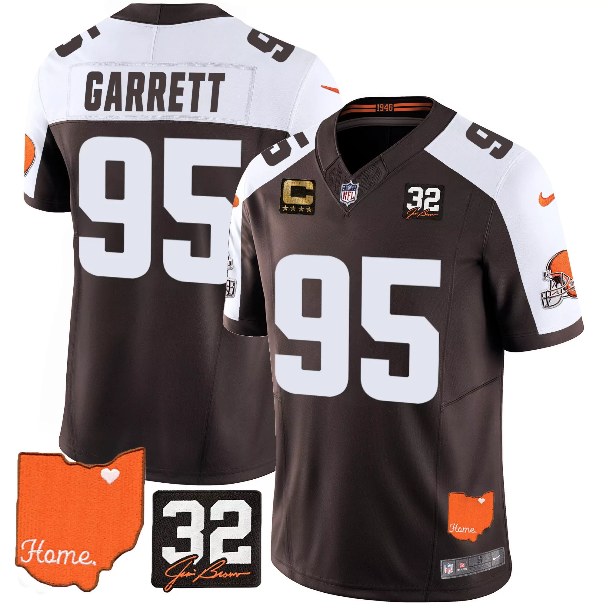 youth alternate myles garrett cleveland browns 32 jim brown memorial home patch jersey all stitched