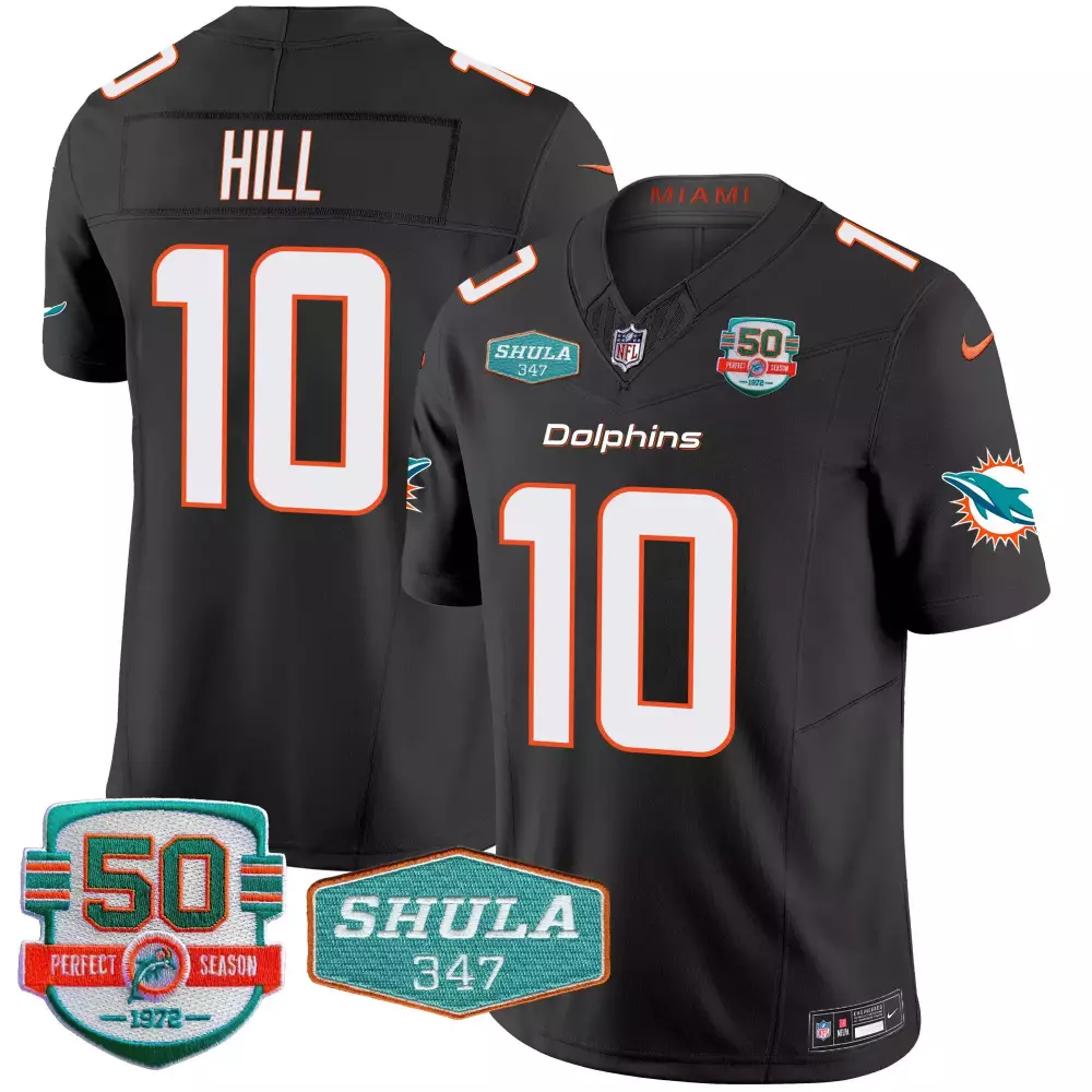 youth black tyreek hill miami dolphins shula 347 patch vapor jersey all stitched