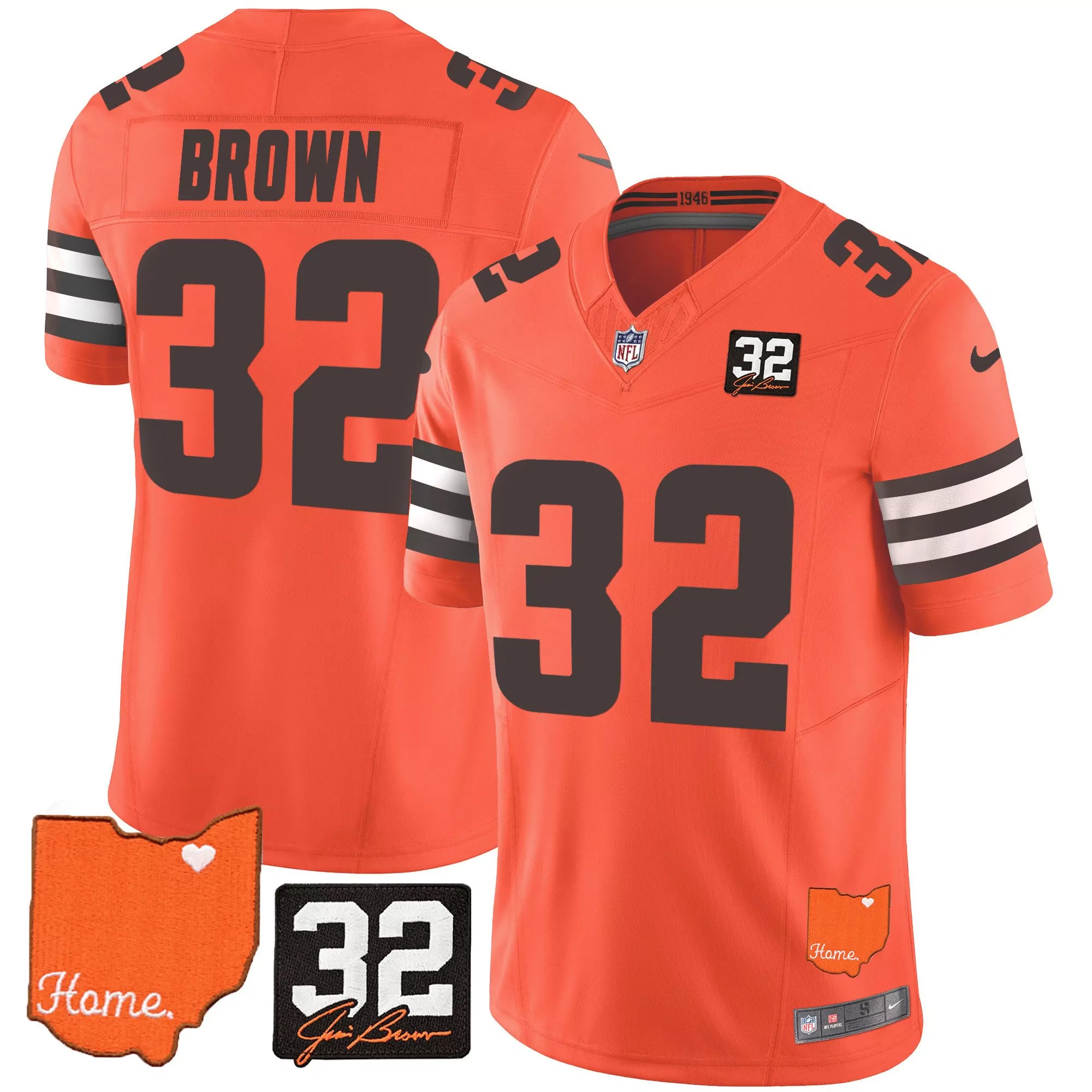 youth orange jim brown cleveland browns 32 jim brown memorial home patch jersey all stitched