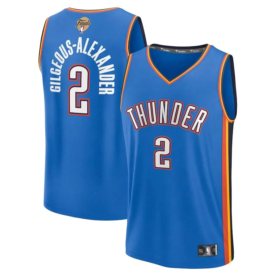 youth shai gilgeousalexander mens oklahoma city thunder blue 2025 nba finals fast break jersey all stitched