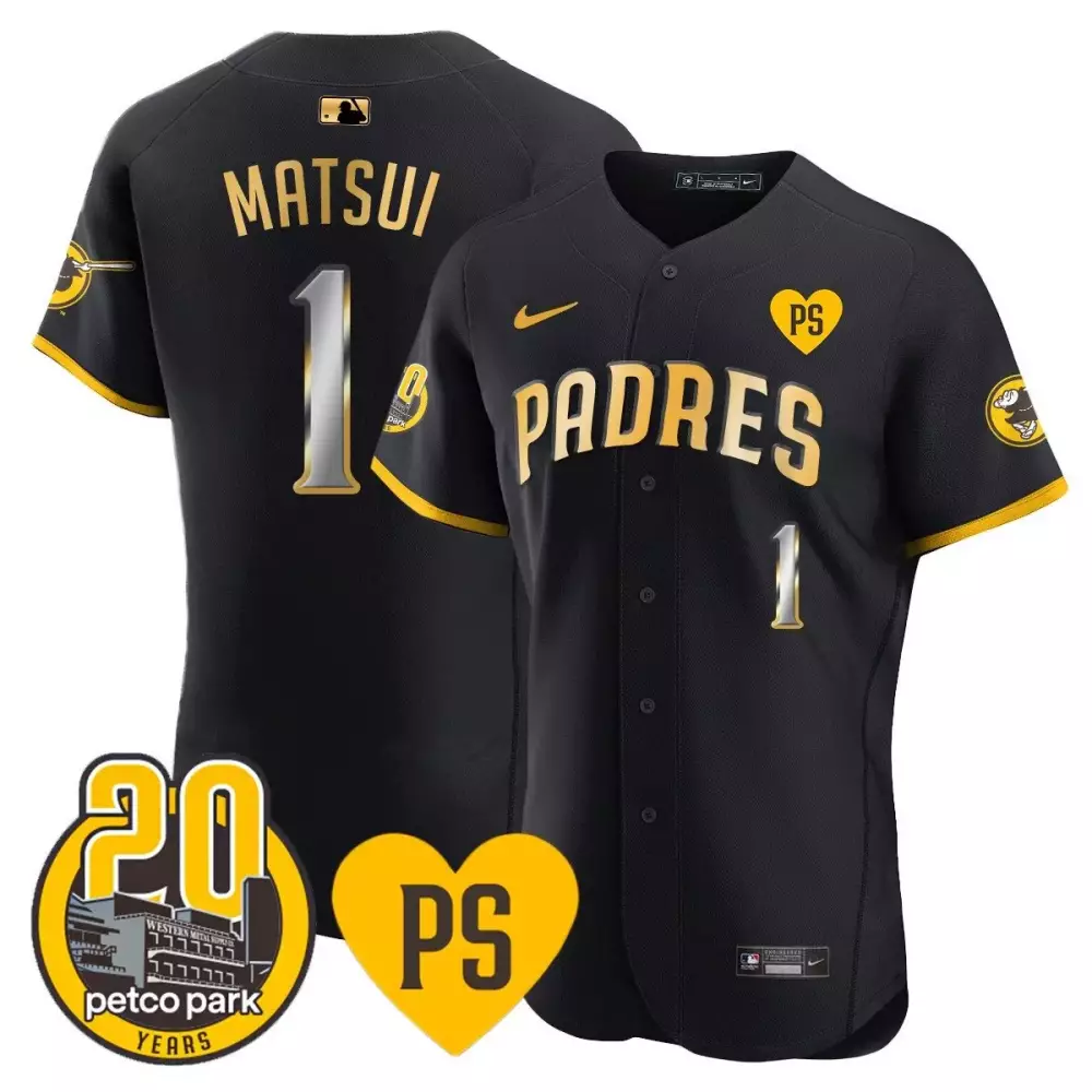 yuki matsui black gold mens san diego padres for peter petco park 20th patch vapor premier elite jersey all stitched