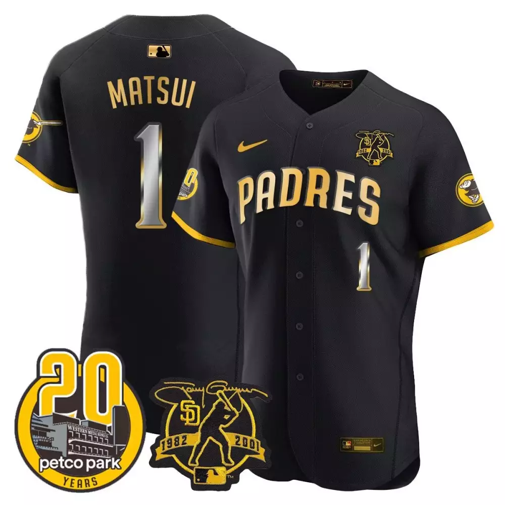 yuki matsui black gold mens san diego padres for peter petco park 20th patch vapor premier elite jersey all stitched