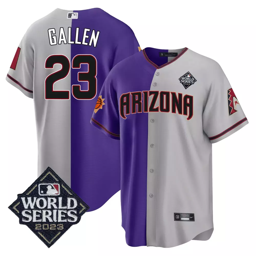 zac gallen grey purple mens split arizona diamondbacks suns 2023 world series patch jersey all stitched