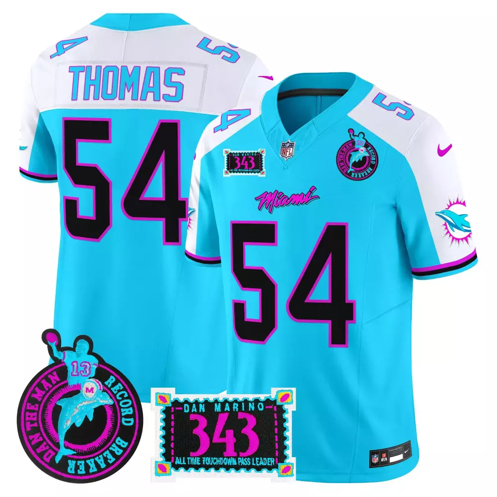 zach thomas aqua alternate mens miami dolphins dan the man record breaker patch vapor limited jersey all stitched