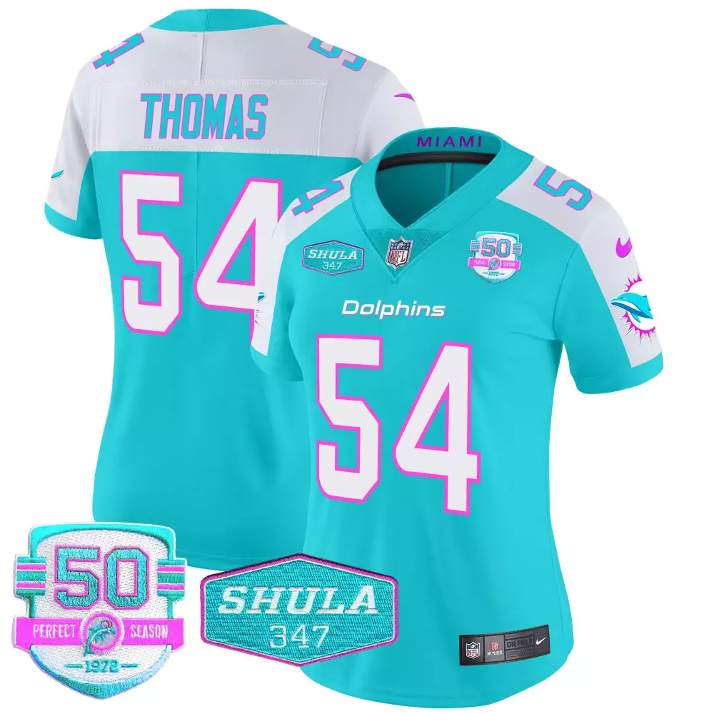 zach thomas aqua alternate womens miami dolphins 50th 1972 perfect season patch vapor jersey all stitched
