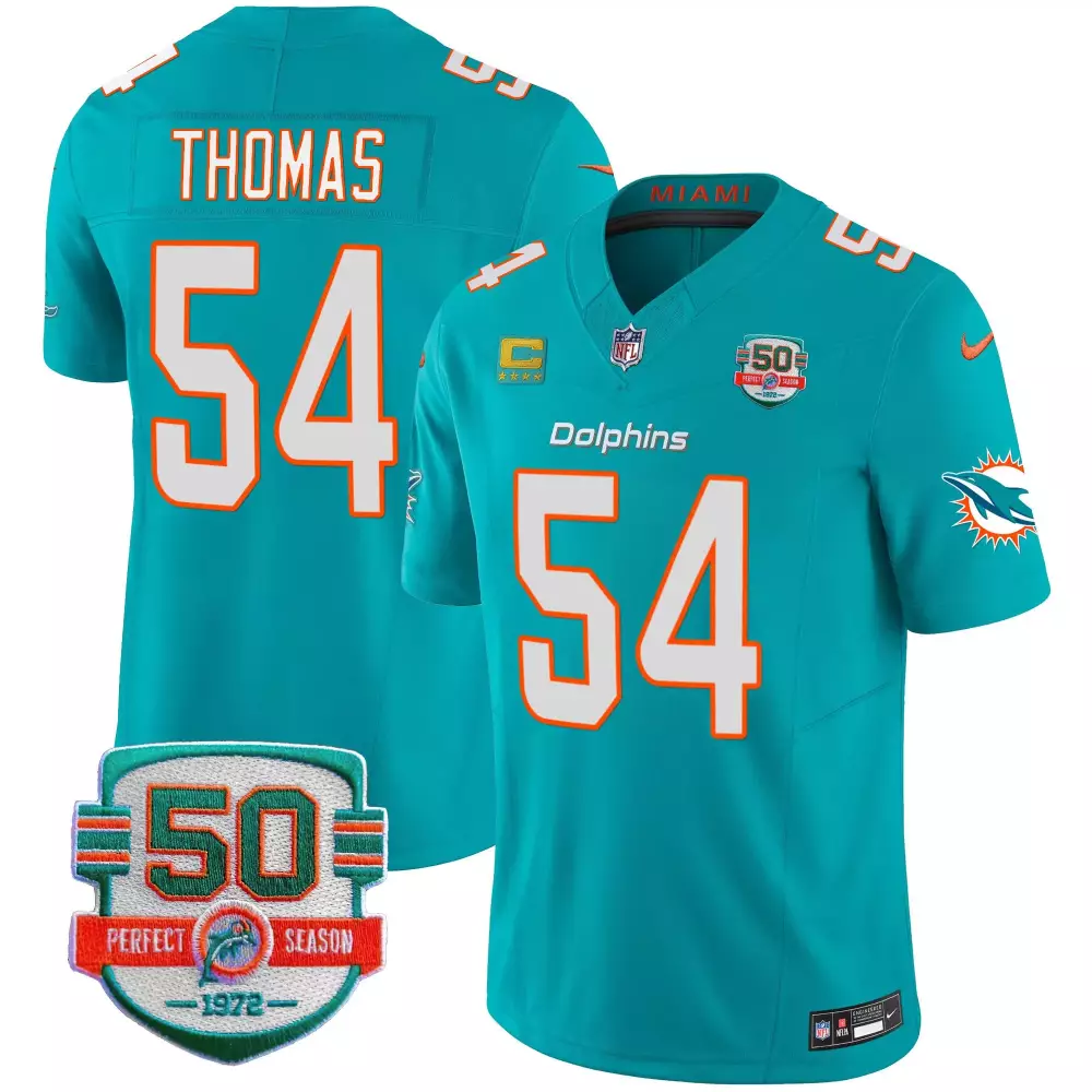 zach thomas aqua alternate youths miami dolphins 50th 1972 perfect season patch vapor jersey all stitched