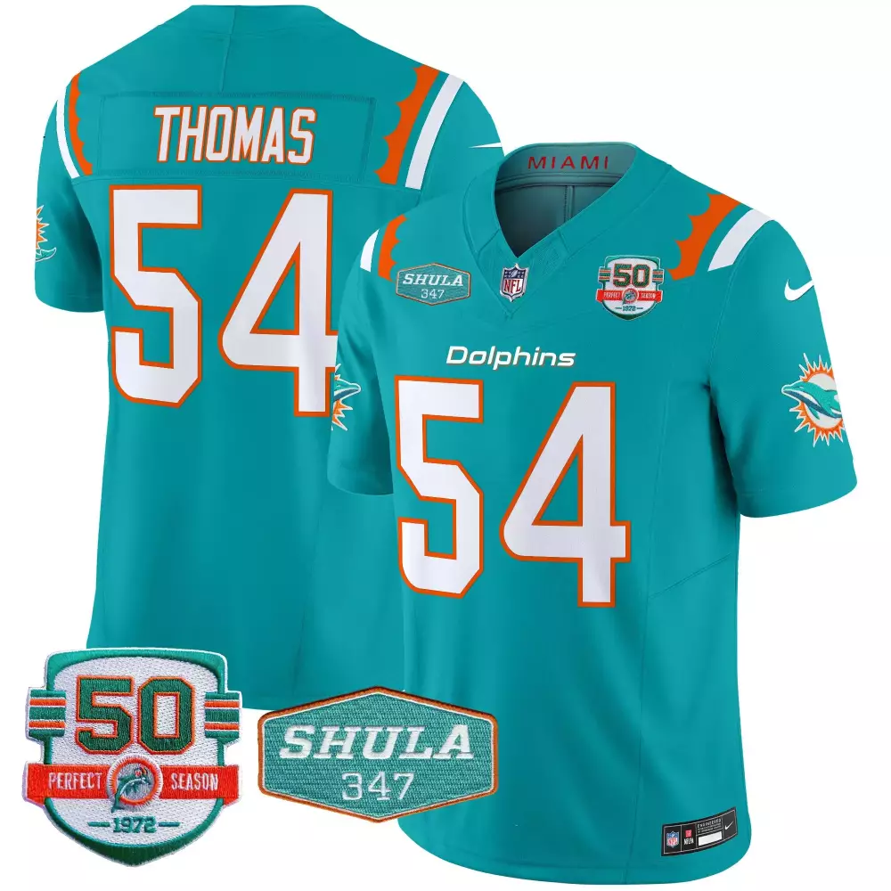 zach thomas aqua alternate youths miami dolphins 50th 1972 perfect season patch vapor jersey all stitched