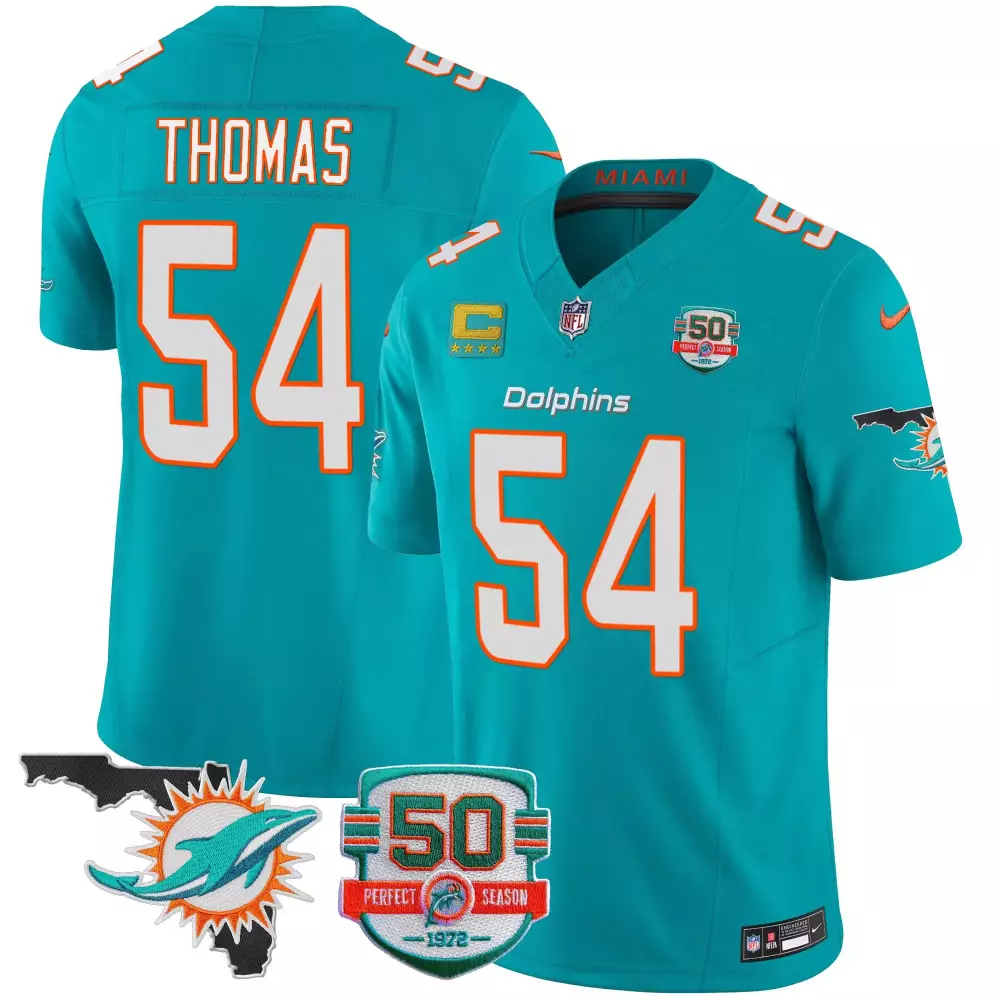 zach thomas aqua alternate youths miami dolphins 50th 1972 perfect season patch vapor jersey all stitched