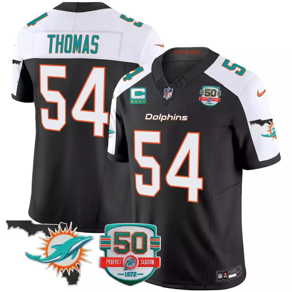 zach thomas black alternate mens miami dolphins 50th 1972 perfect season patch vapor jersey all stitched