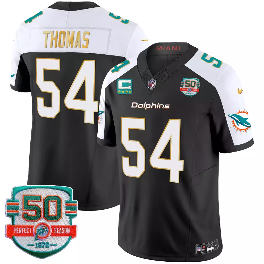 zach thomas black alternate mens miami dolphins 50th 1972 perfect season patch vapor jersey all stitched