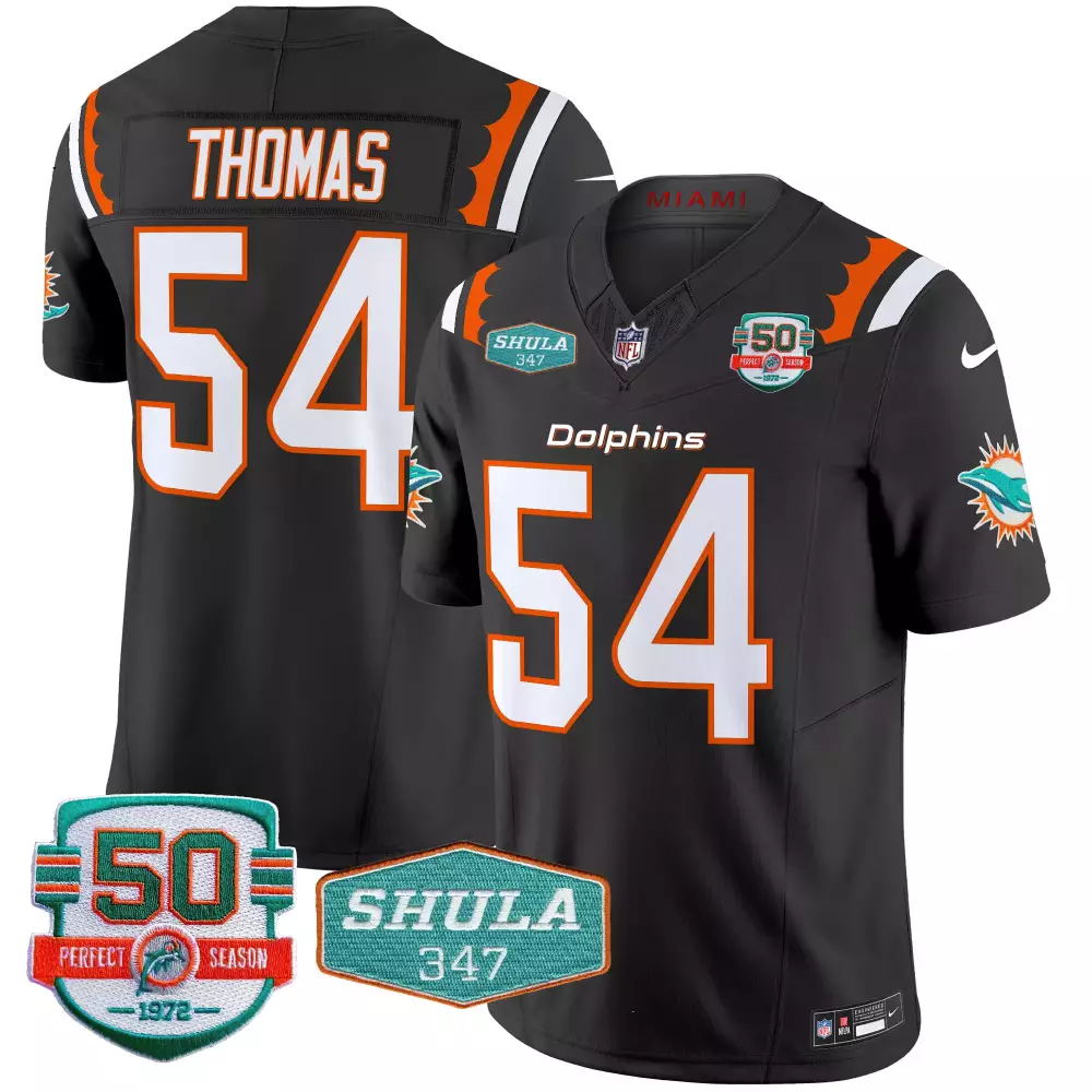 zach thomas black mens miami dolphins 50th 1972 perfect season patch vapor jersey all stitched