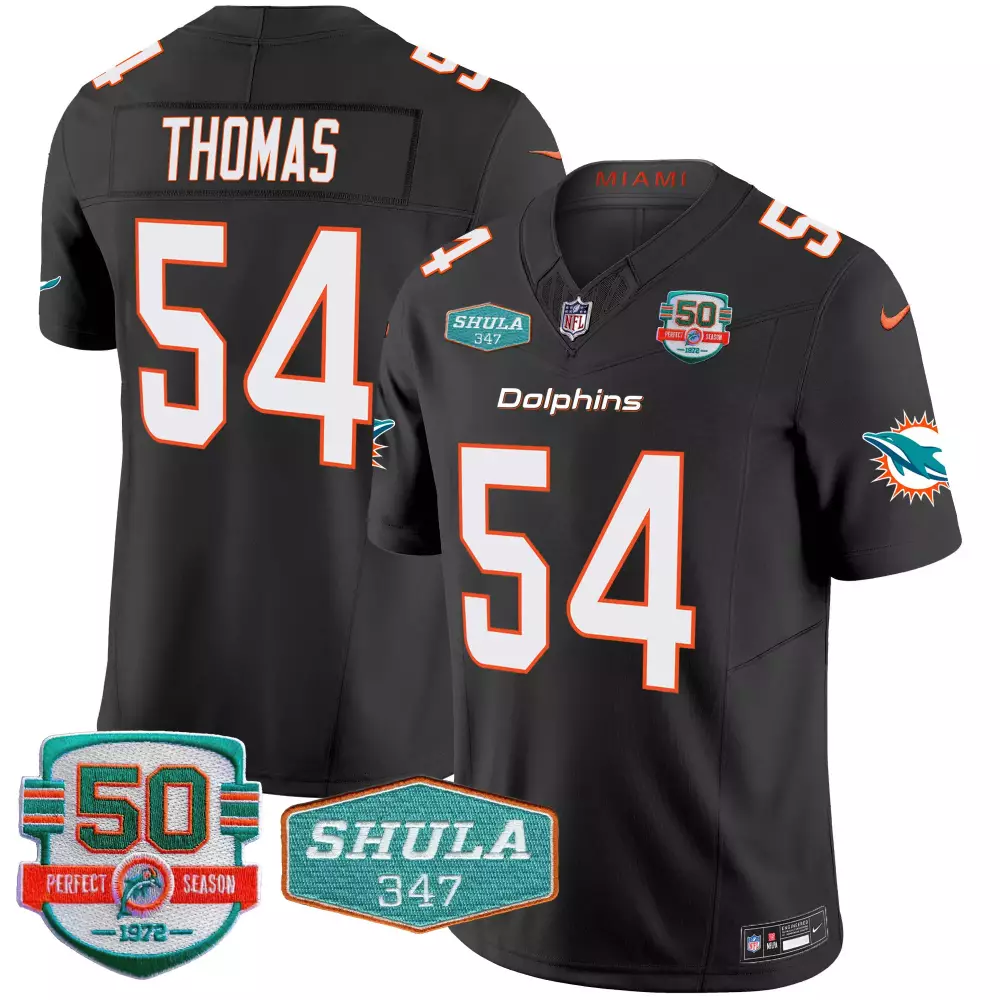 zach thomas black mens miami dolphins shula 347 patch vapor limited jersey v2 all stitched
