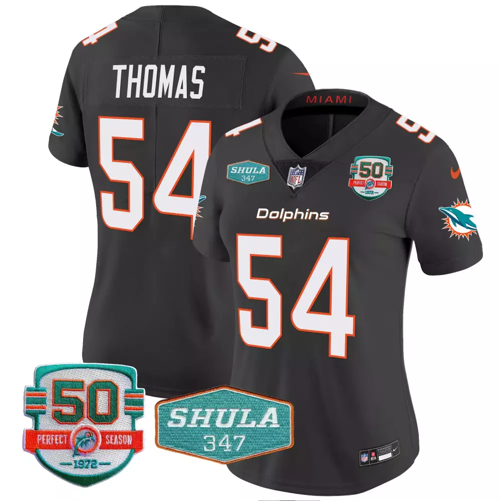 zach thomas black womens miami dolphins shula 347 patch vapor jersey all stitched