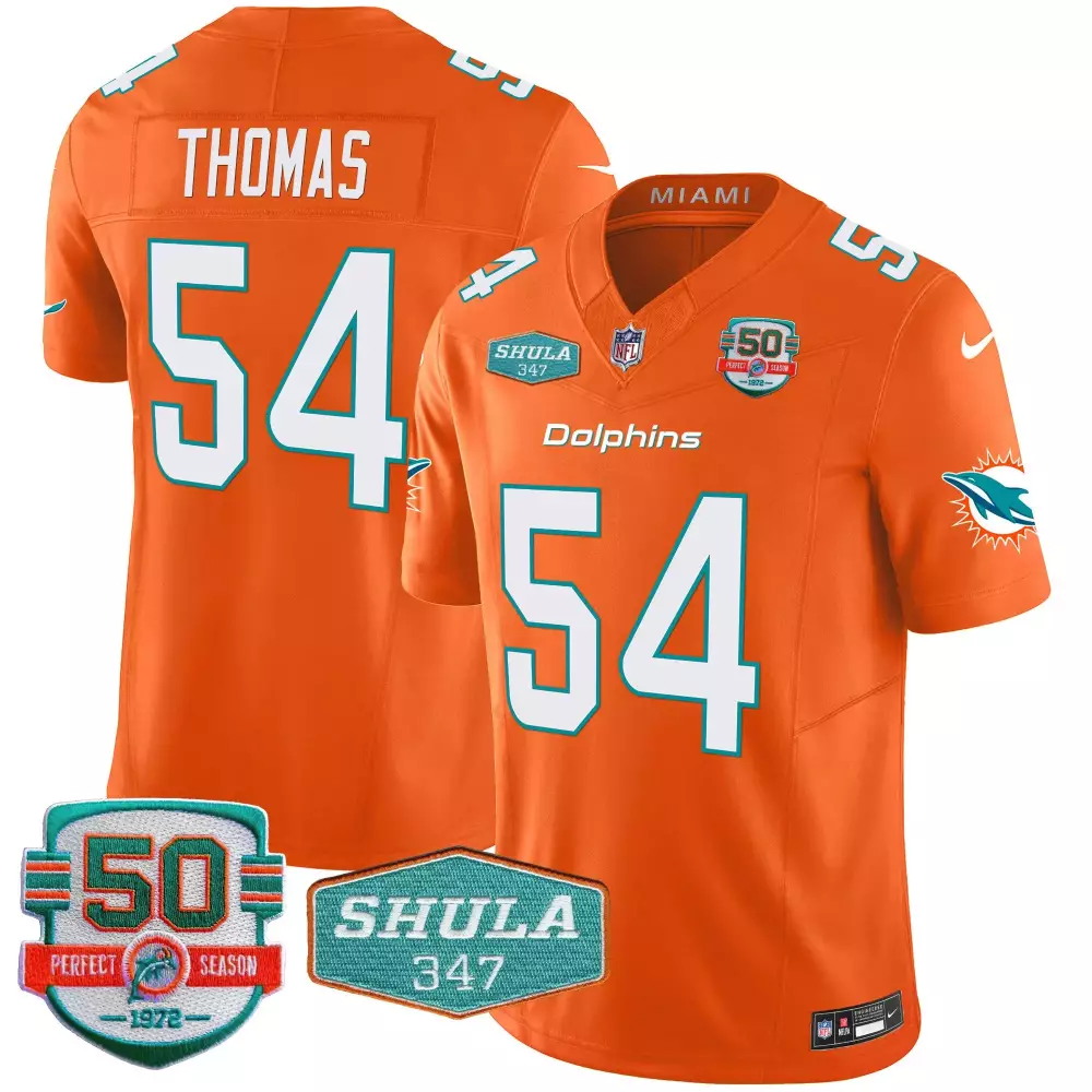 zach thomas orange mens miami dolphins shula 347 patch vapor jersey all stitched