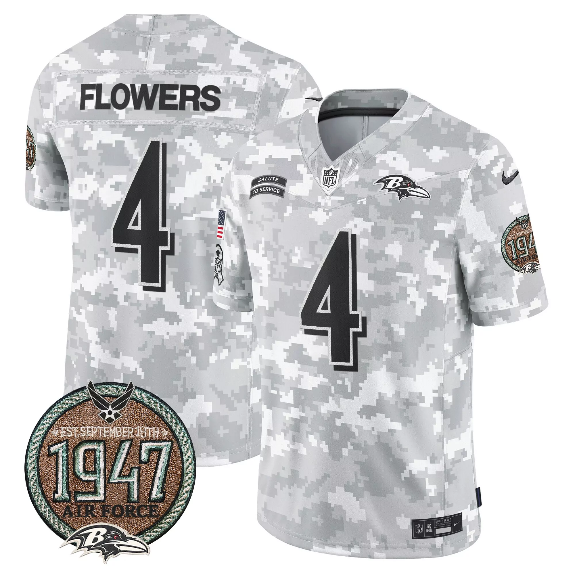 zay flowers air force mens baltimore ravens 2024 salute to service establishment year patch vapor limited jersey all sti