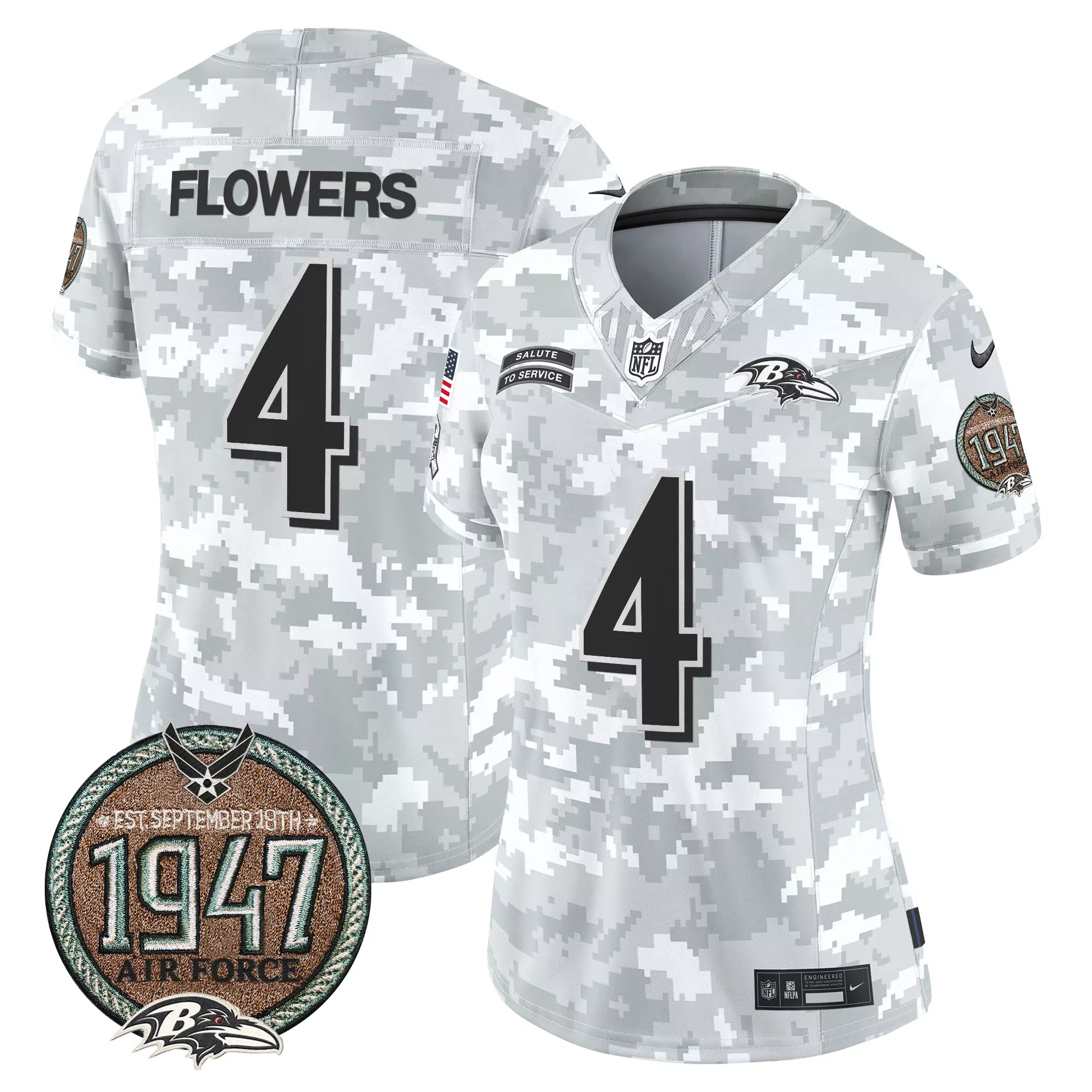 zay flowers air force mens baltimore ravens 2024 salute to service establishment year patch vapor limited jersey all sti