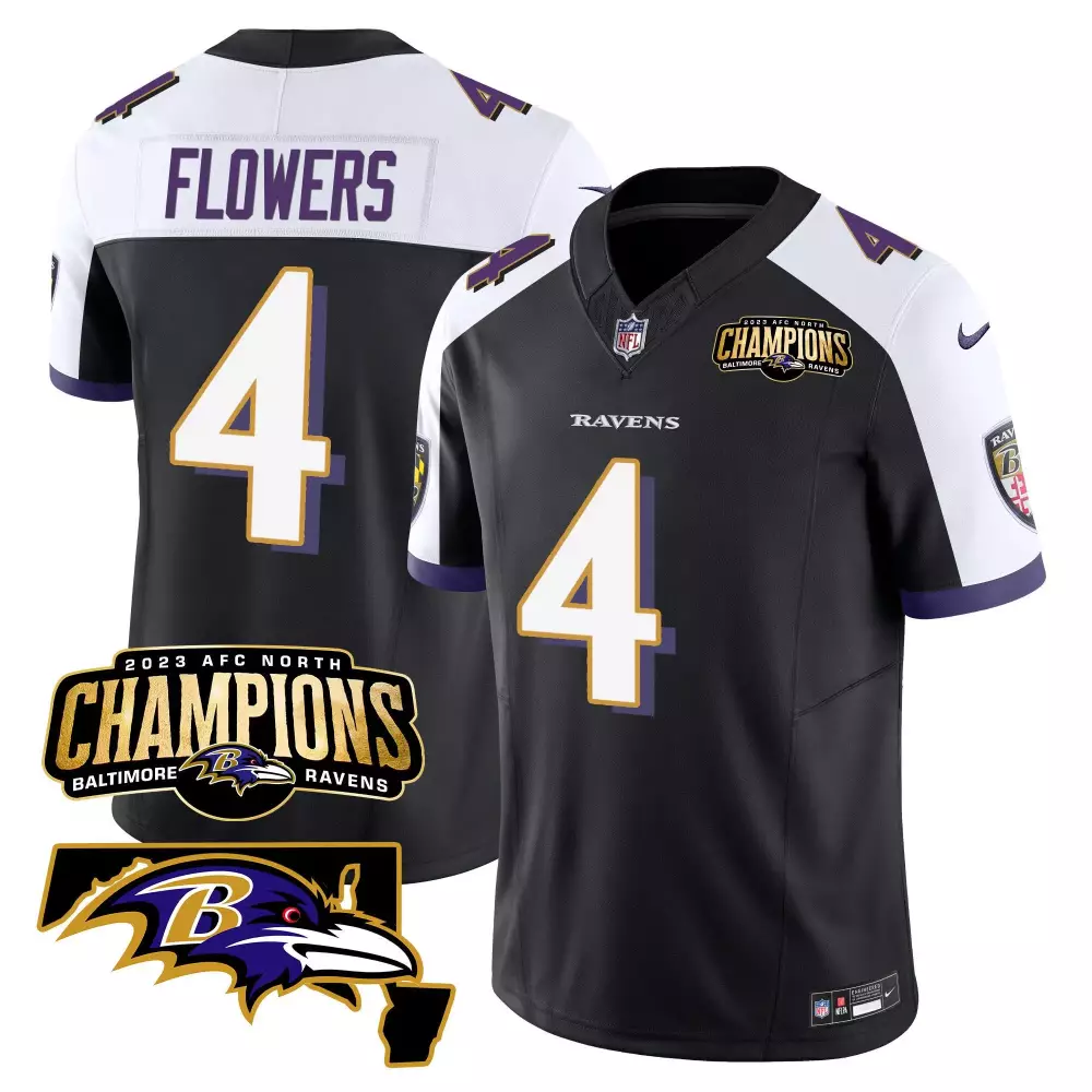 zay flowers black alternate mens baltimore ravens 2023 afc north champions maryland patch vapor jersey all stitched