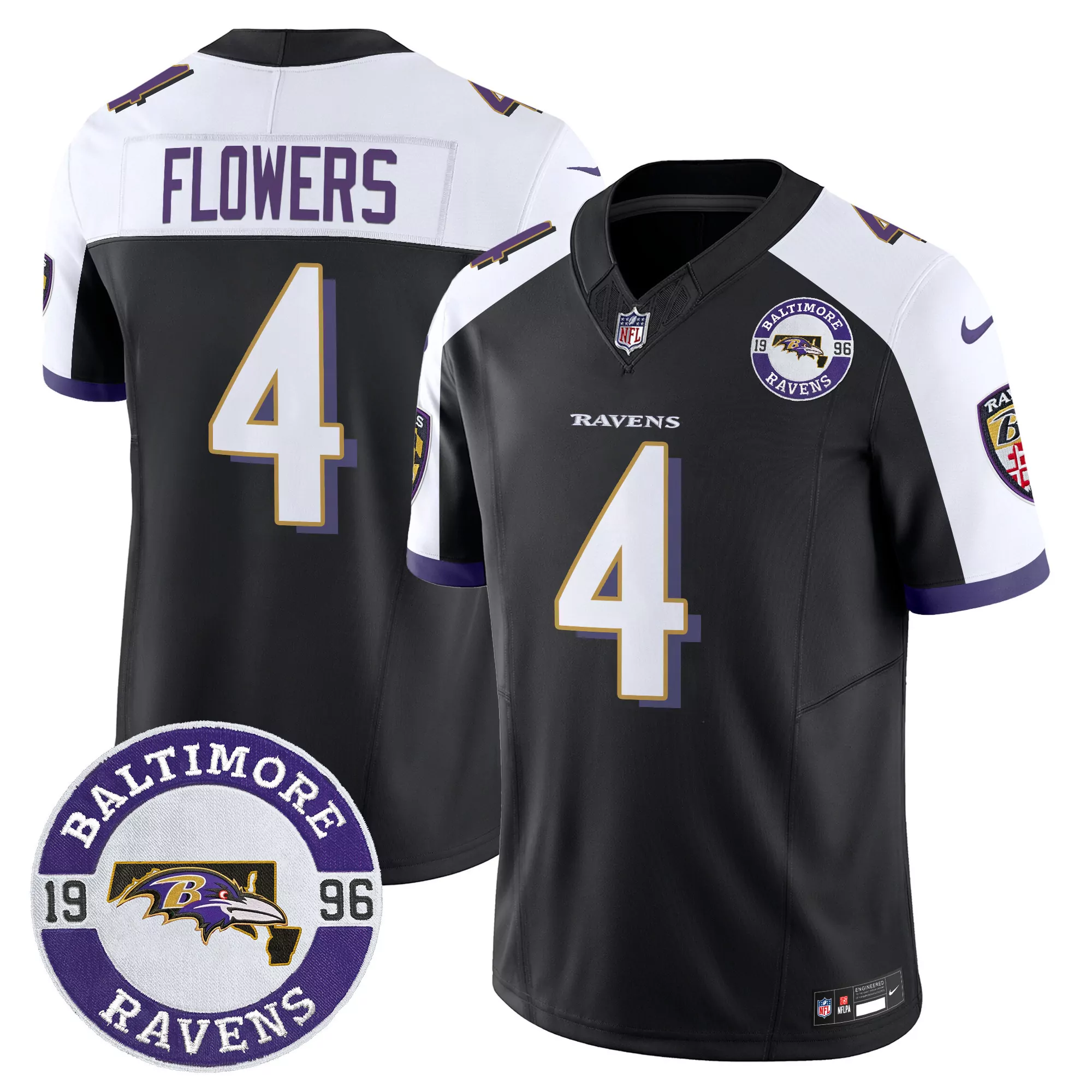 zay flowers black alternate mens baltimore ravens 2024 vapor limited jersey est 1996 patch all stitched