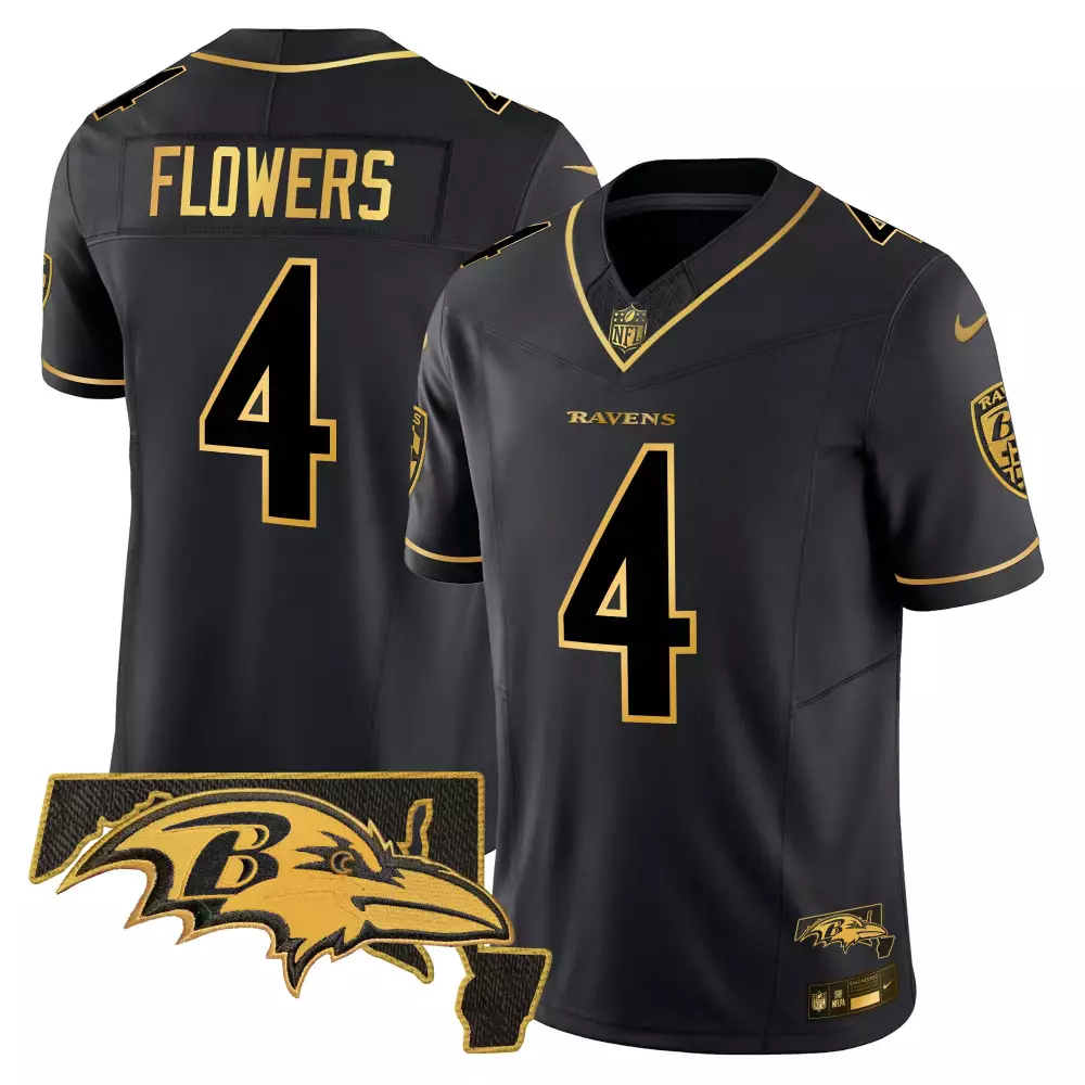 zay flowers black gold mens baltimore ravens 2023 afc north champions patch gold vapor jersey all stitched