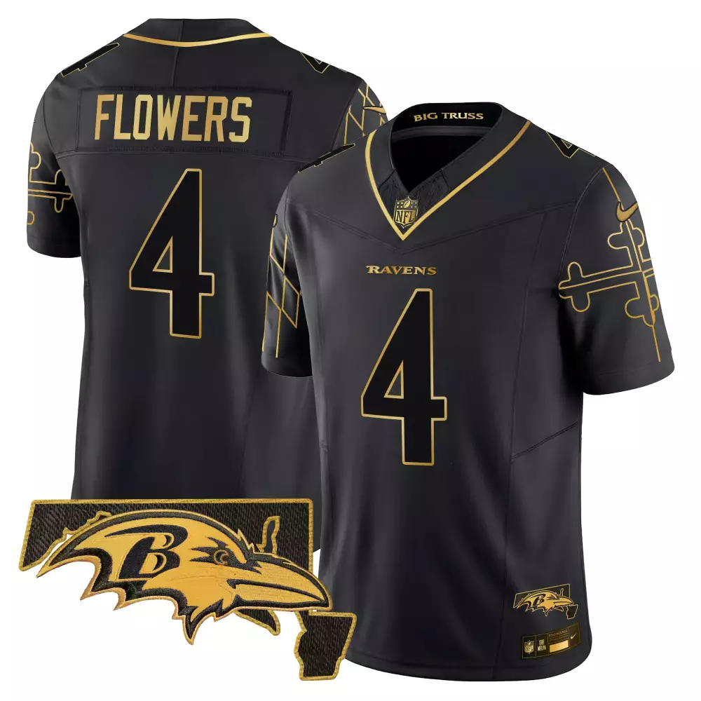 zay flowers black gold mens baltimore ravens 2023 afc north champions patch gold vapor jersey all stitched