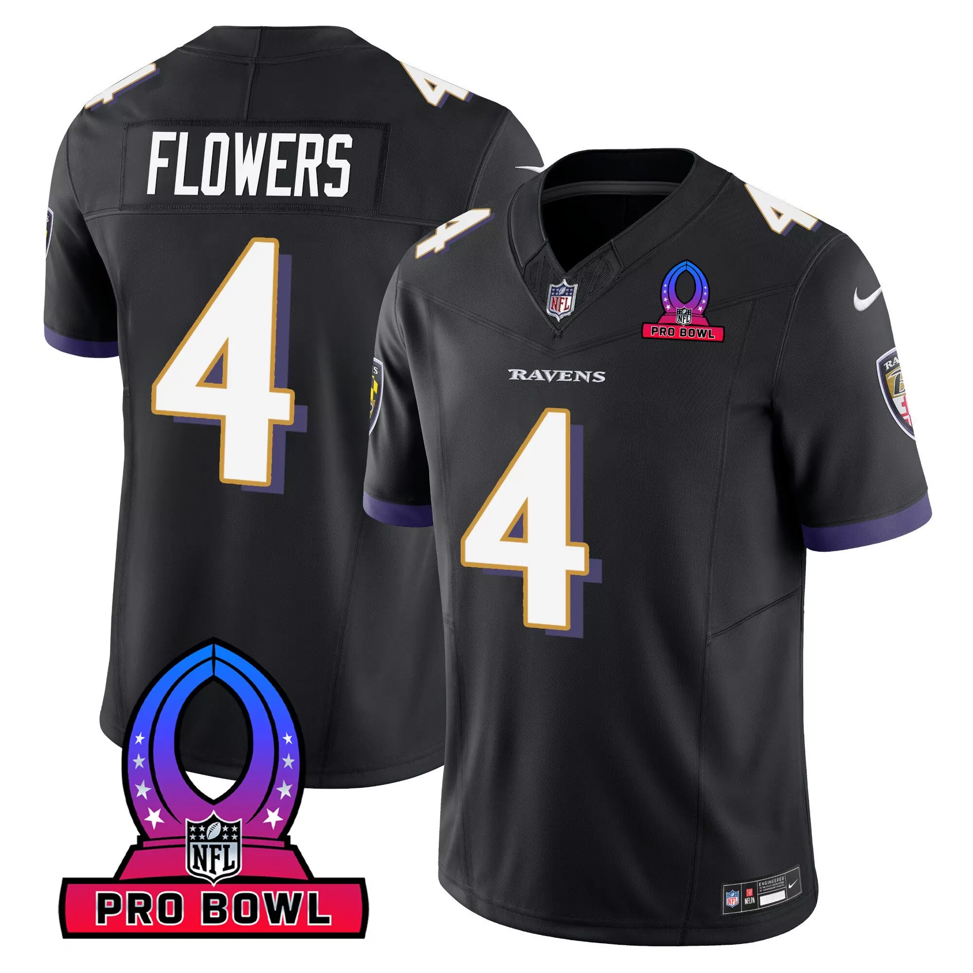 zay flowers black mens baltimore ravens 2024 pro bowl patch vapor jersey all stitched