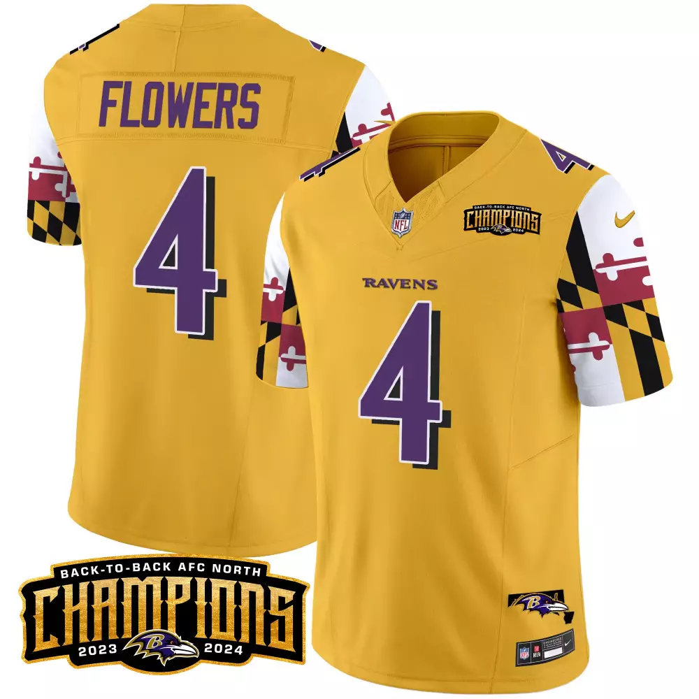 zay flowers gold mens baltimore ravens maryland flag back to back afc north champions patch vapor limited jersey all sti
