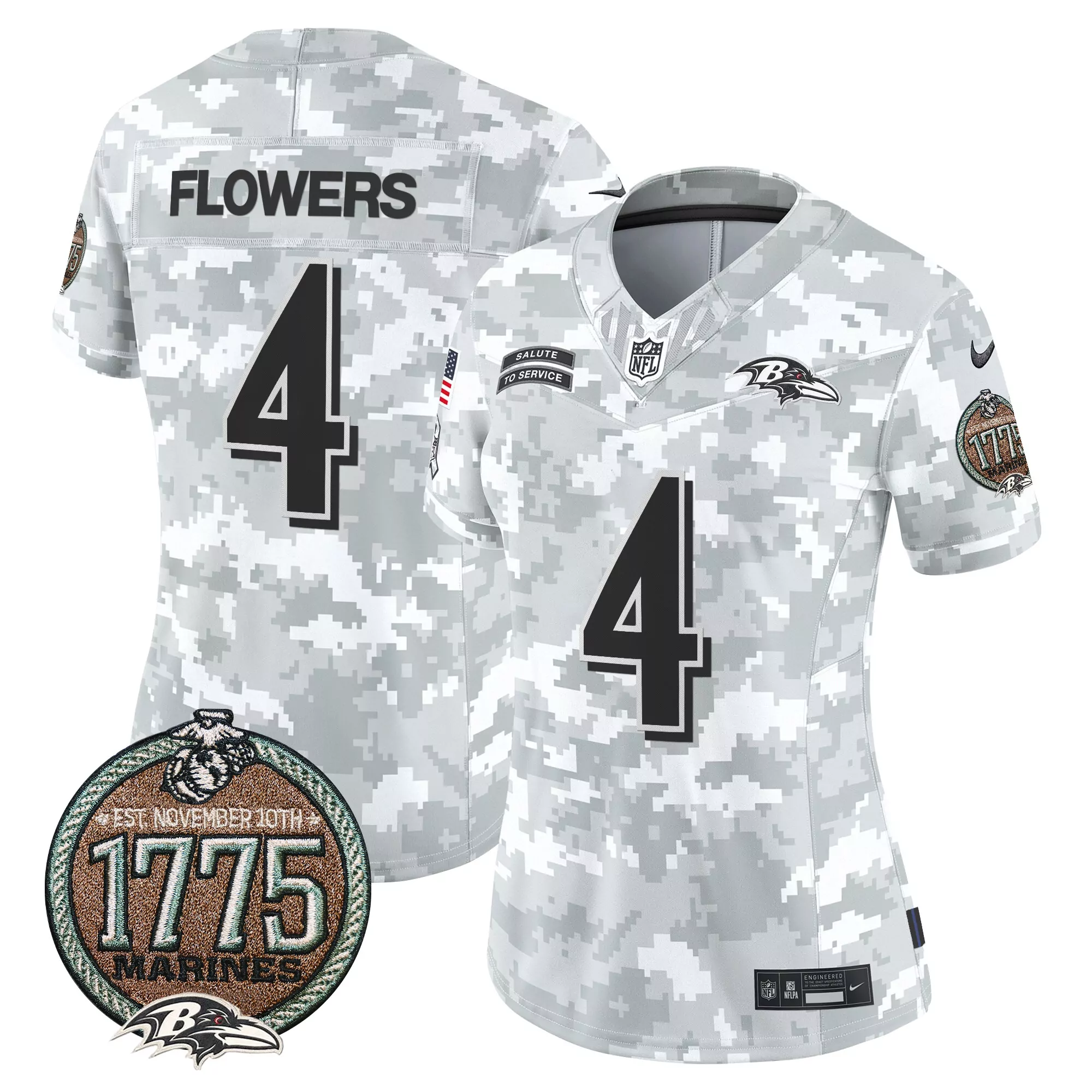 zay flowers marines mens baltimore ravens 2024 salute to service establishment year patch vapor limited jersey all stitc