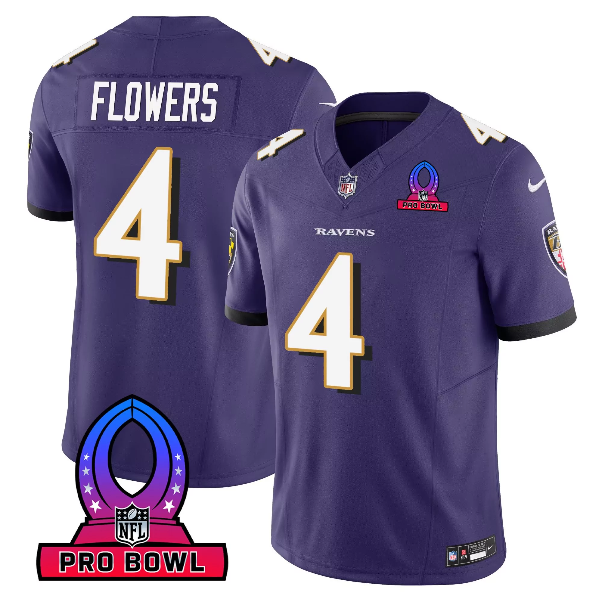 zay flowers purple mens baltimore ravens 2024 pro bowl patch vapor jersey all stitched