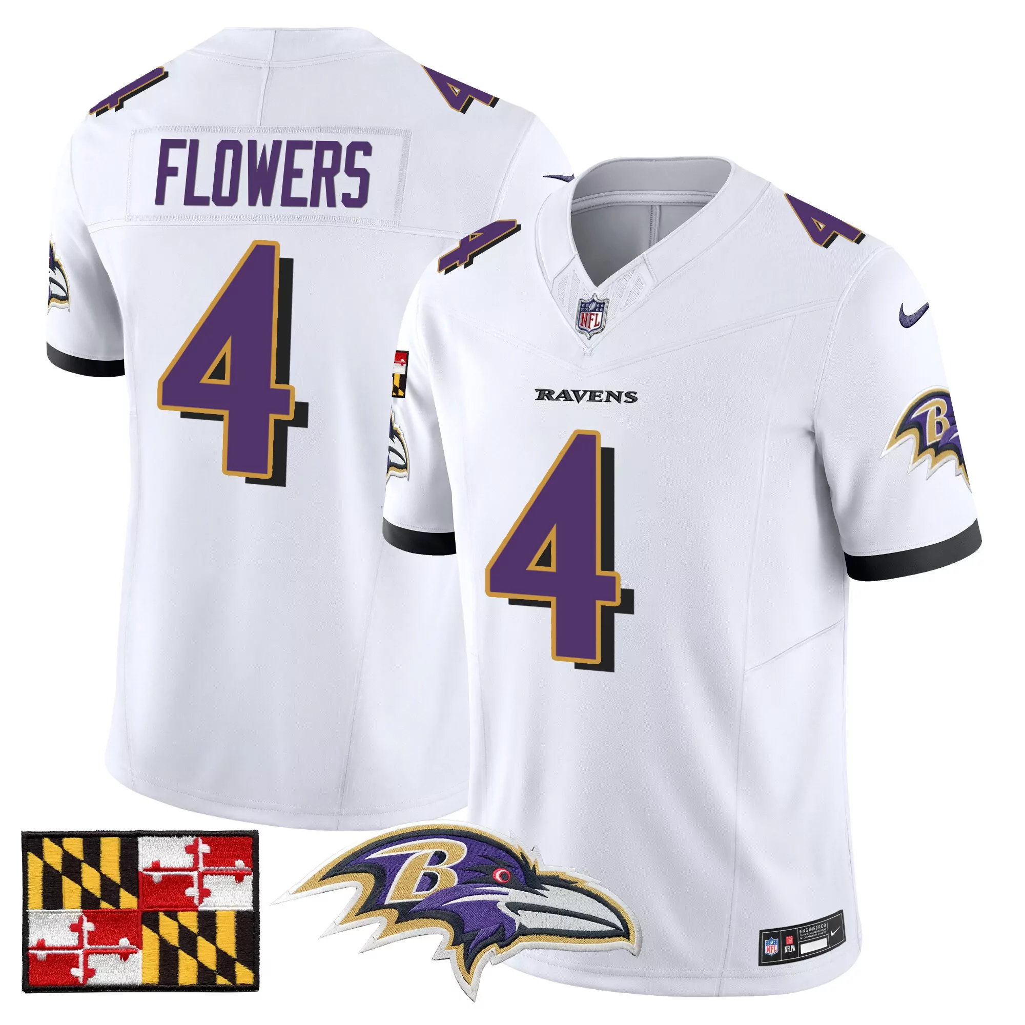 zay flowers white mens baltimore ravens 2023 afc north champions patch vapor limited jersey all stitched