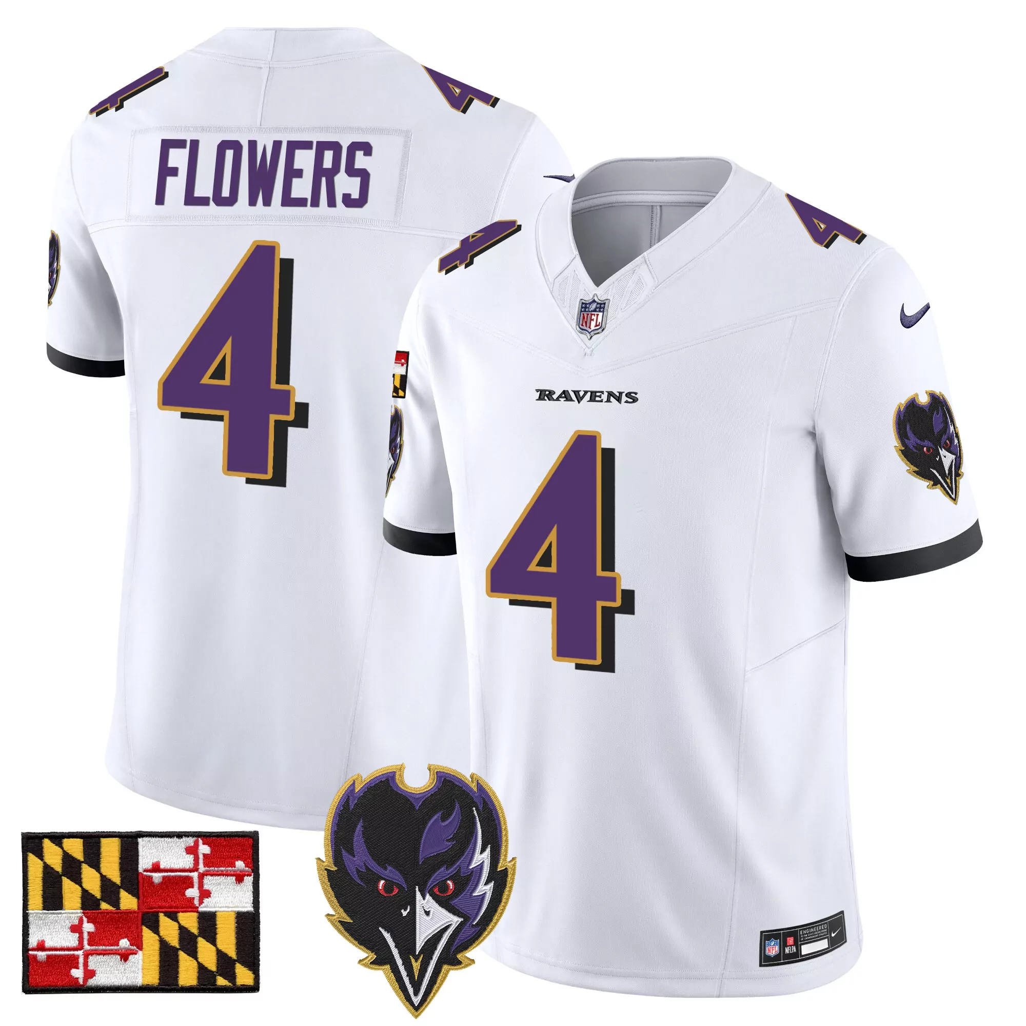 zay flowers white mens baltimore ravens 2023 afc north champions patch vapor limited jersey all stitched