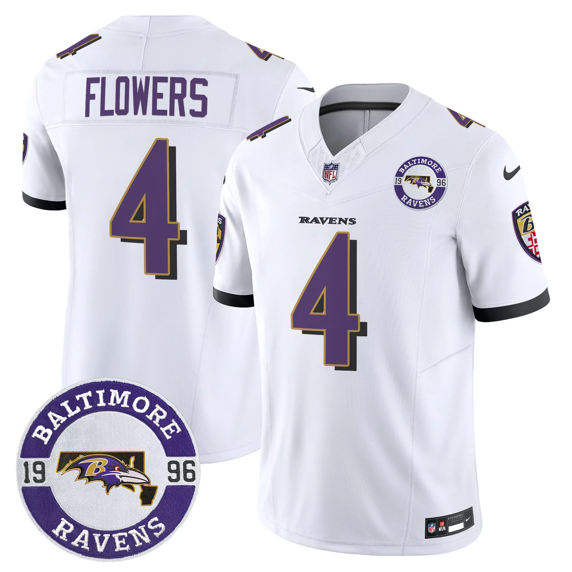 zay flowers white mens baltimore ravens 2023 afc north champions patch vapor limited jersey all stitched