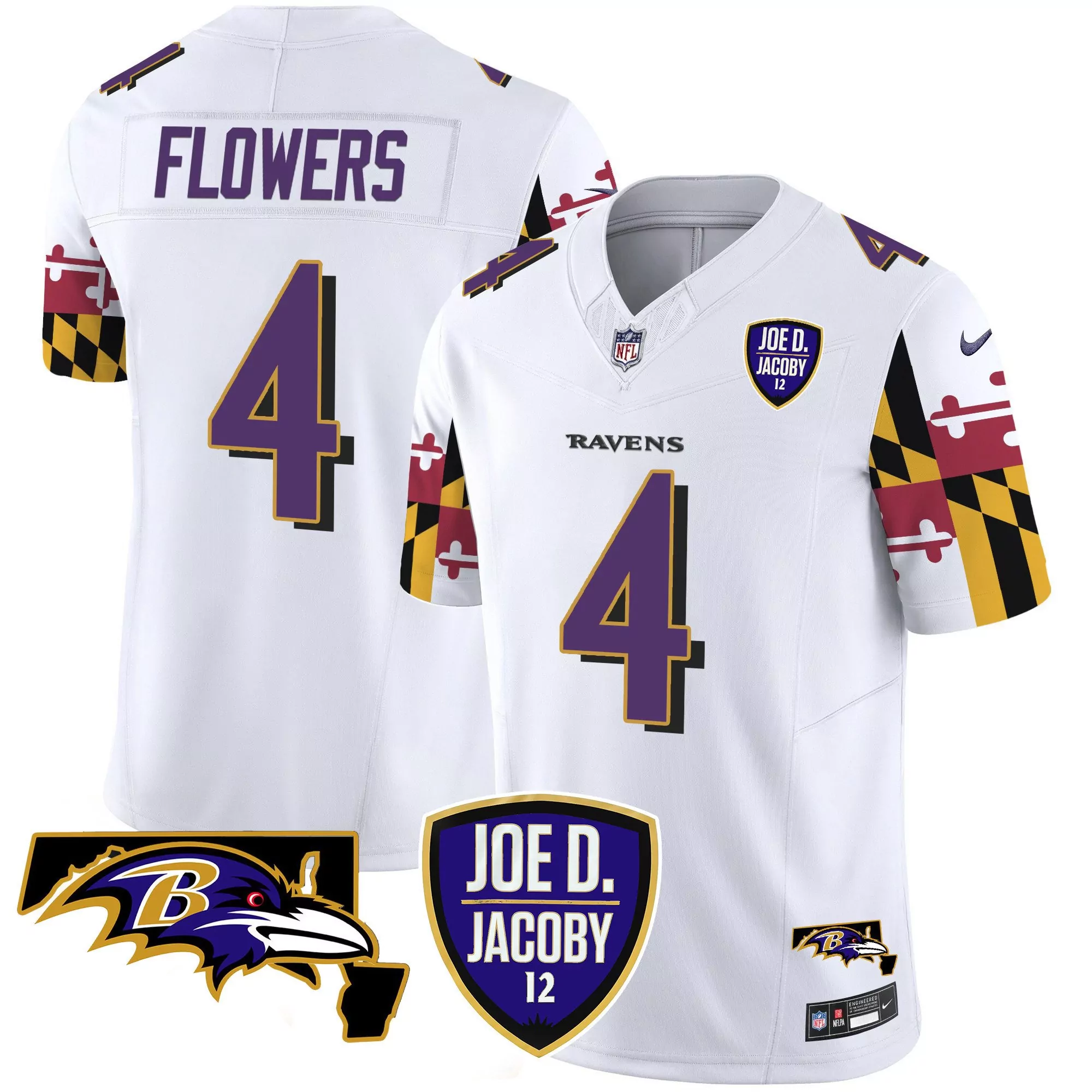 zay flowers white mens baltimore ravens joe d jacoby patch vapor limited jersey v2 all stitched