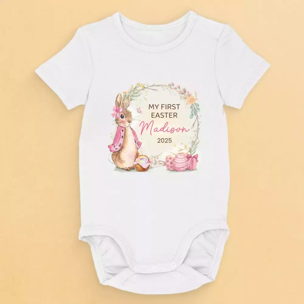 bunny kisses springtime wishes family personalized custom baby one onesie
