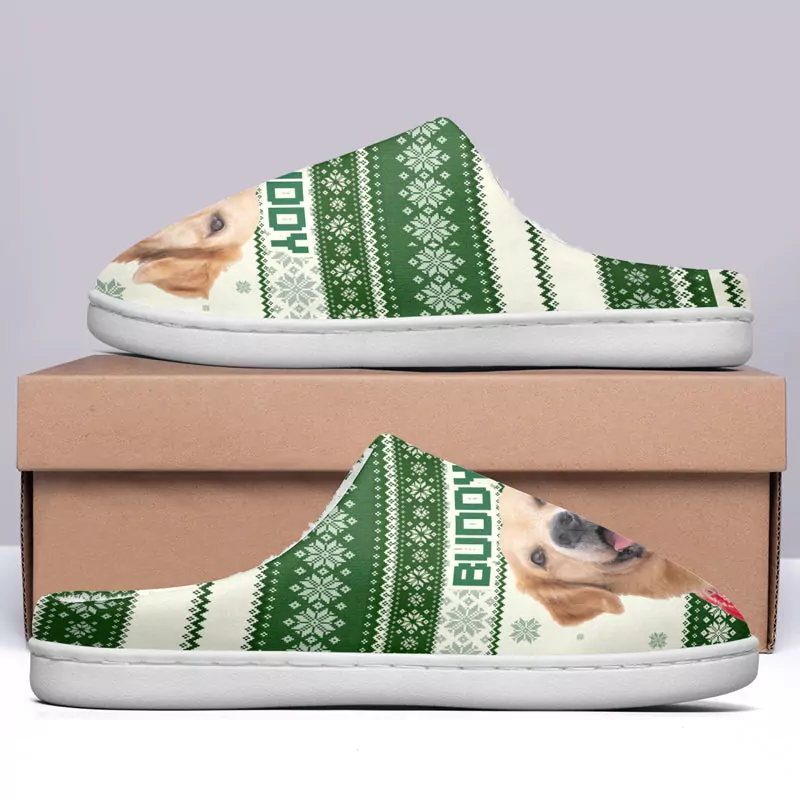 custom photo a pawsome christmas dog cat personalized custom fluff slippers 1