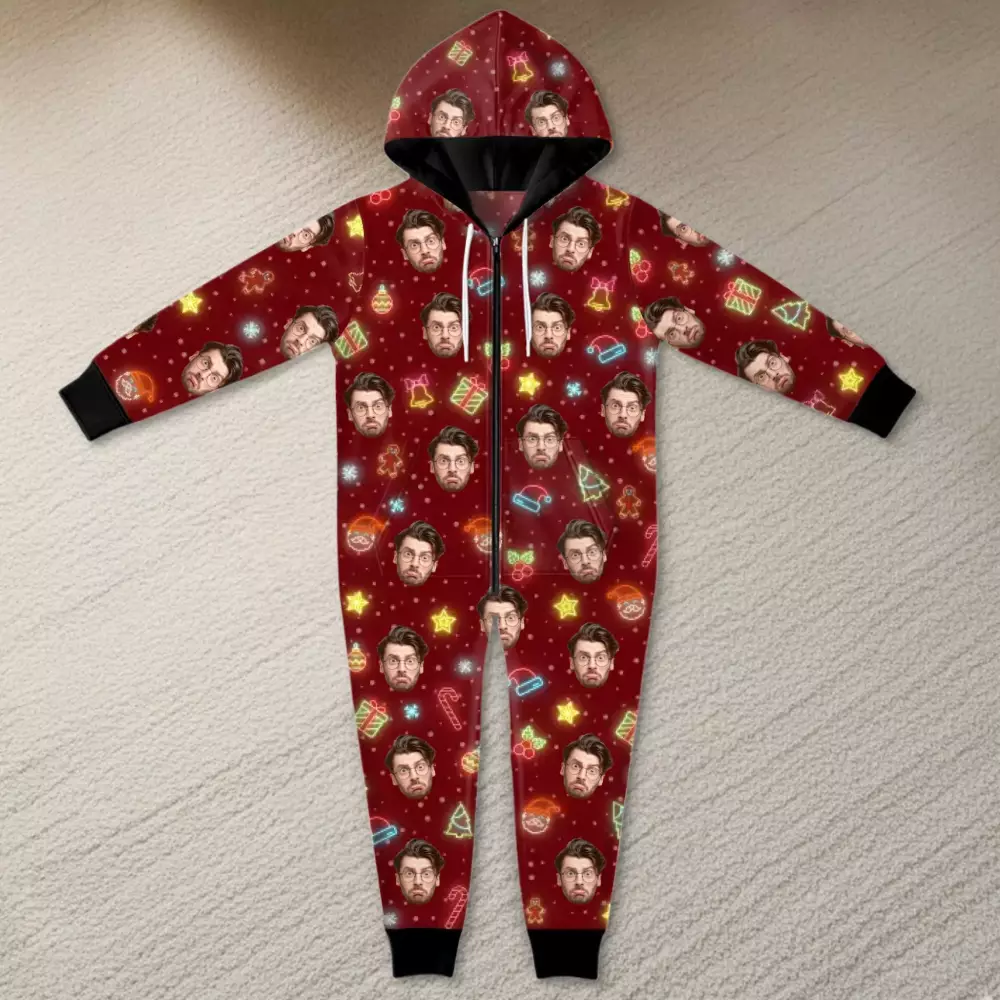 custom photo adult onesie personalized christmas birthday gifts for pajamas 4