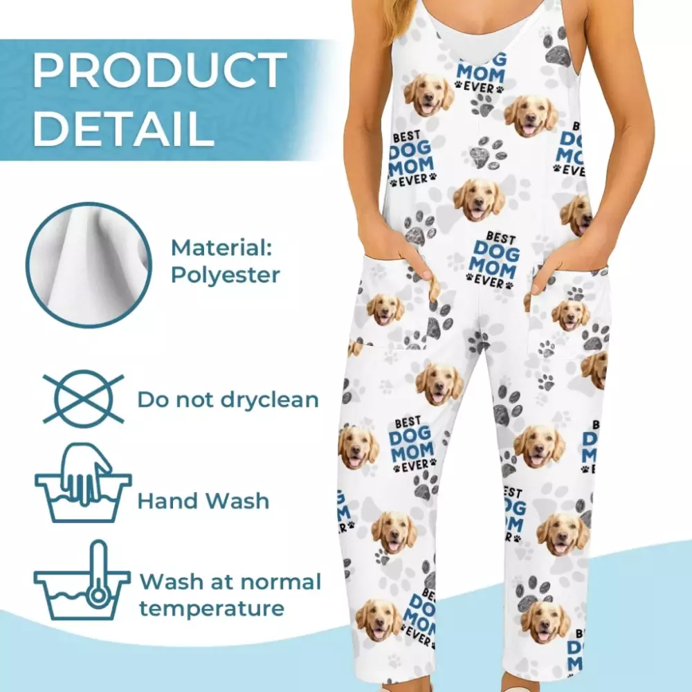 custom photo casual loose overalls jumpsuit personalized summer vaca pajamas