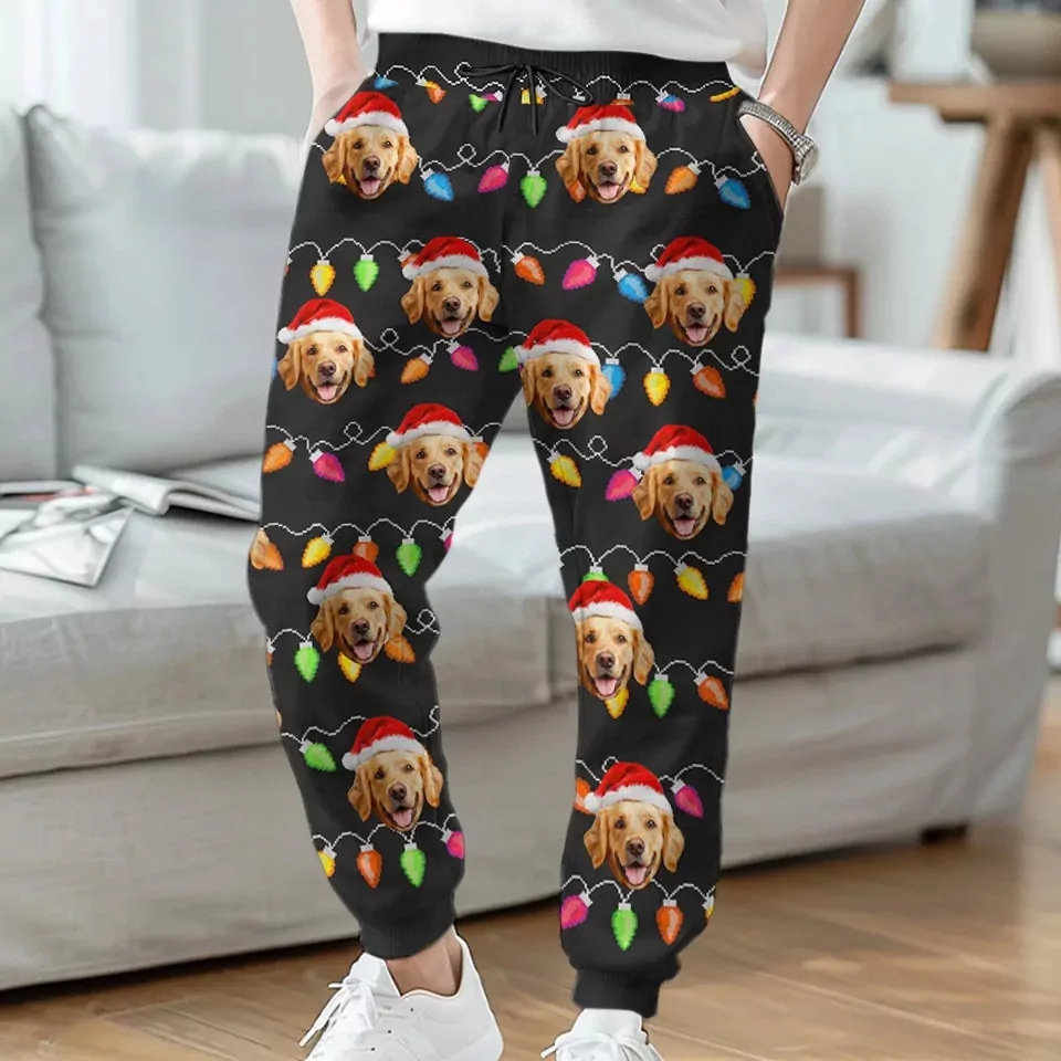 custom photo furry kisses and christmas wishes dog cat personalize sweatpants 2
