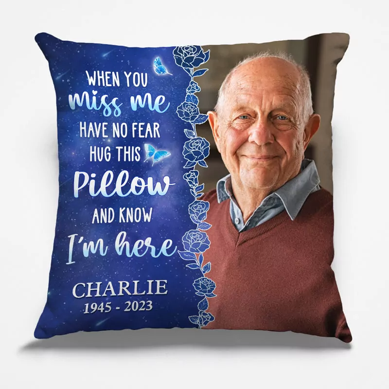 custom photo hug this pillow and know i m here memorial personalized pillow 2