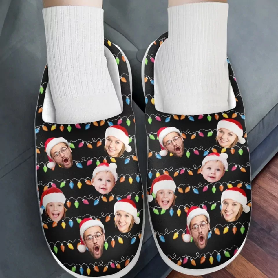 custom photo my favorite color is christmas lights family personaliz slippers 3