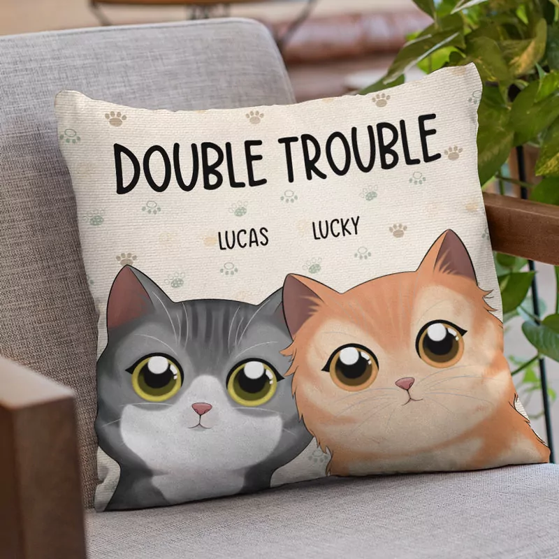 double trouble cat personalized custom pillow gift for pet owners pillow