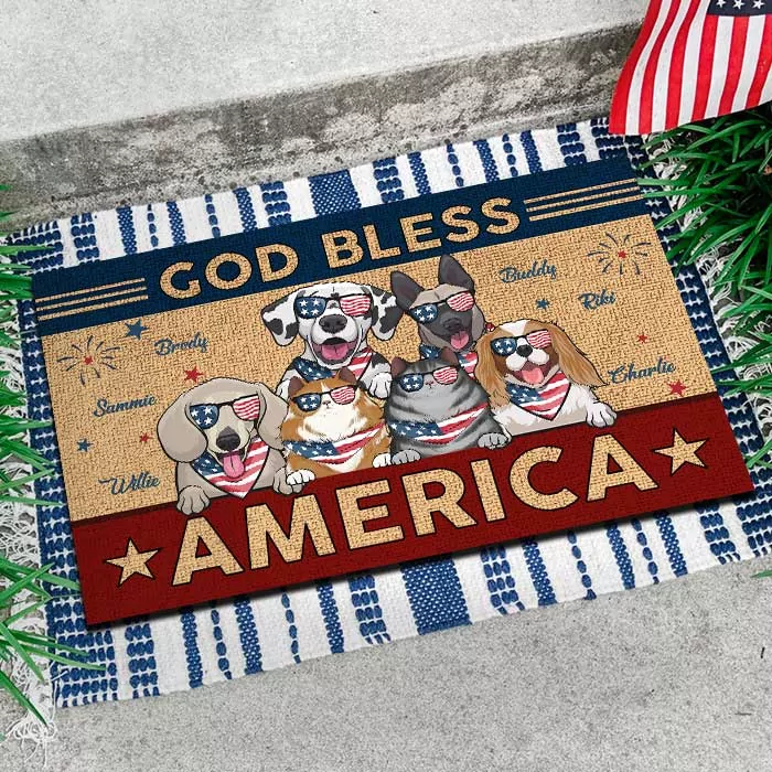 god bless america 4th of july funny personalized pet decorative mat rug
