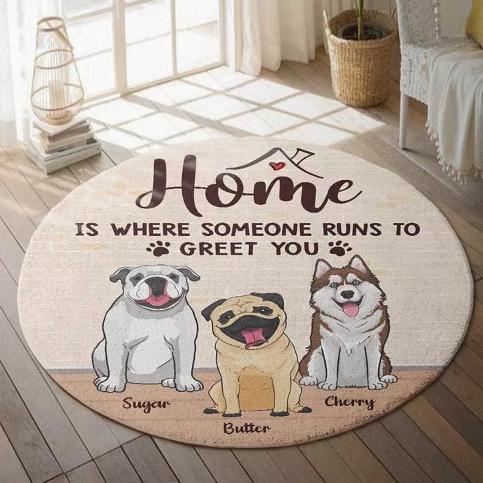 home is where someone runs to greet you gift for dog lovers persona rug