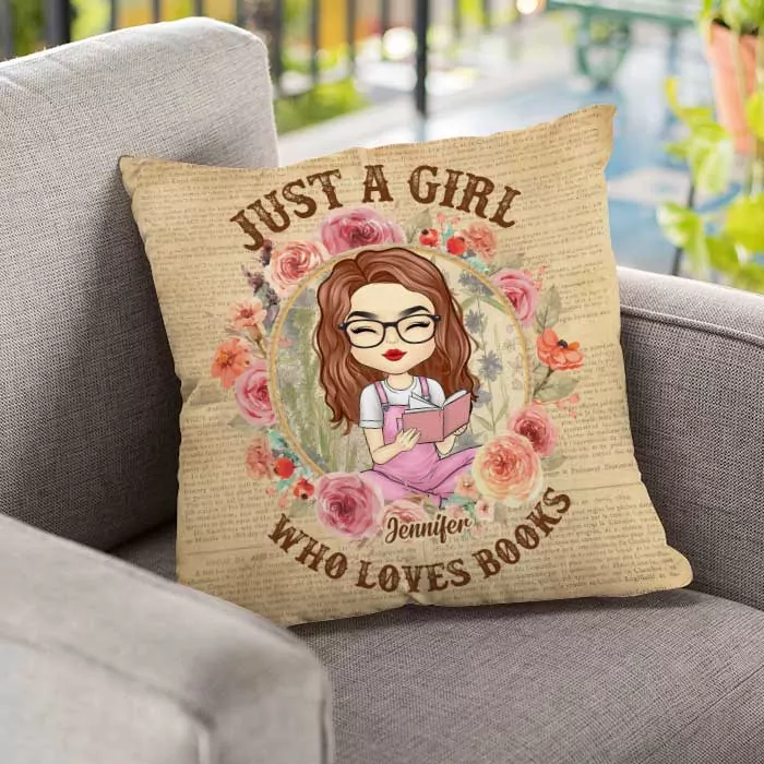 just a girl that loves books personalized pillow insert included pillow