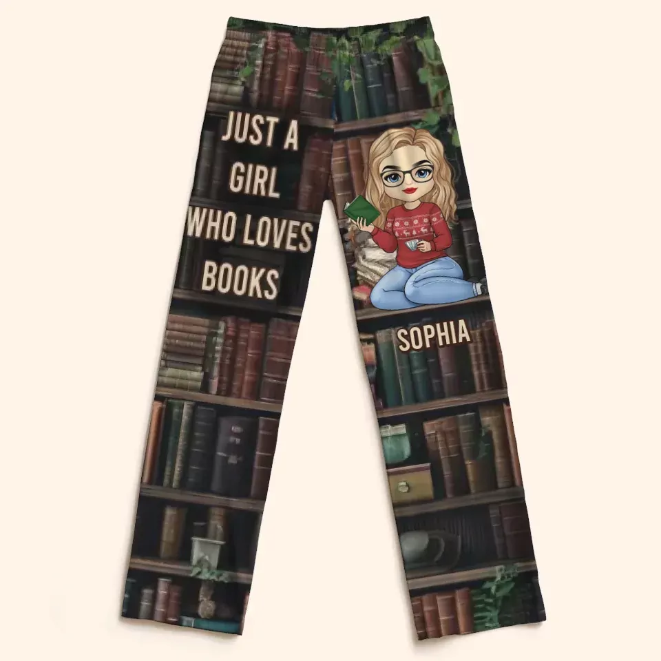 just a girl who loves books personalized custom pajama pants chris pajamas