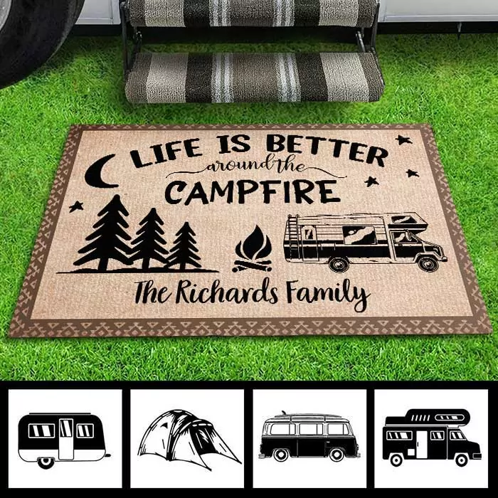 life is better around the campfire personalized decorative mat rug
