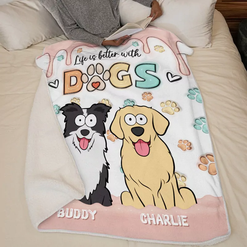 life is better with dogs dog personalized custom 3d inflated effect blanket 1
