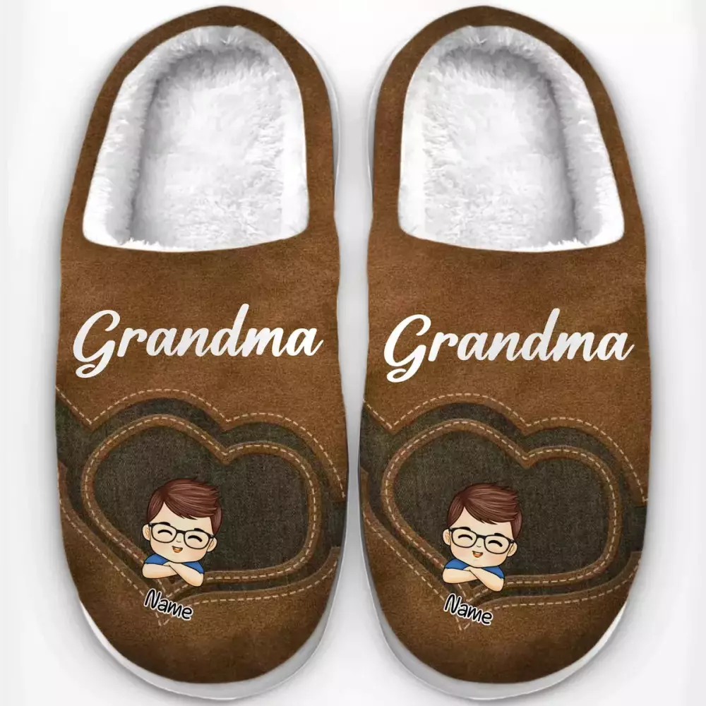 love grows in grandma s heart family personalized custom fluffy slip slippers